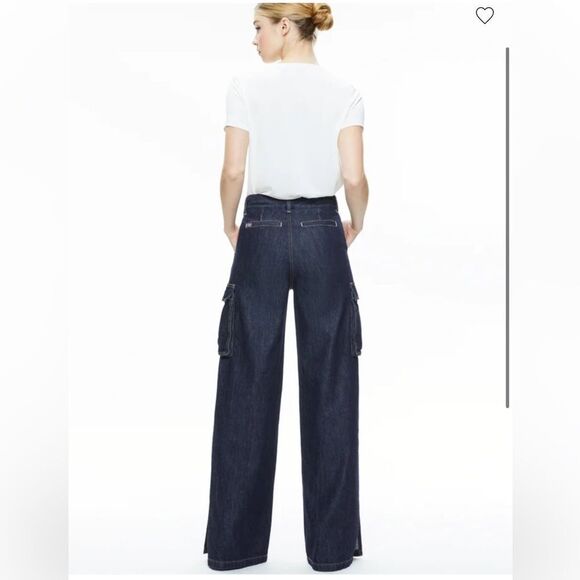 alice + olivia Kal Baggy Cargo Side Slit Dark Rinse Jean - Picture 2 of 5